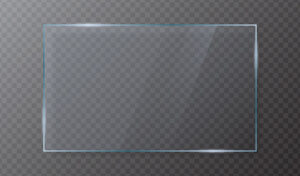 Damaged glass square frame on clear background, emphasizing glass repair. Made of flint glass